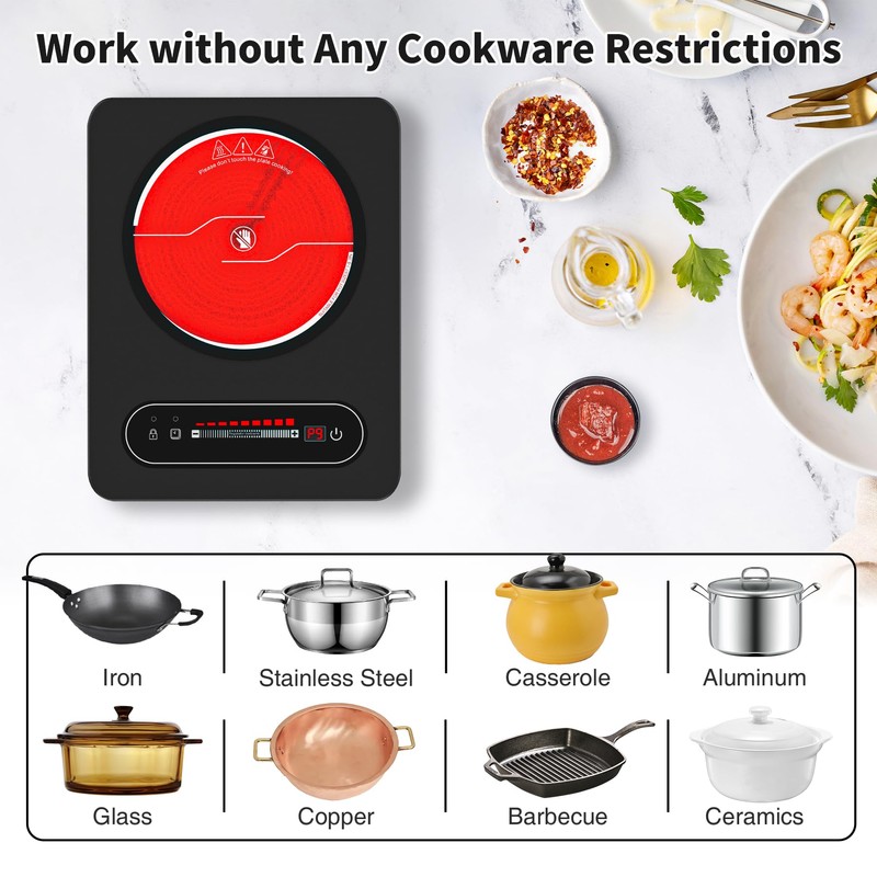 VBGK Single Burner Electric Cooktop,110V 1800W Electric Stove Top with