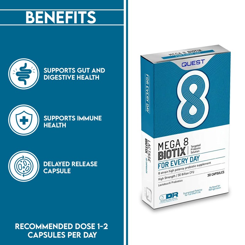 Quest Mega 8 Biotix Probiotic Capsules 30 Billion CFU for