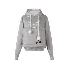 Unisex Hoodies Pet Holder Cat Dog Kangaroo Pouch Carries Pullover with Cat Printing Sweatshirt (Light Grey, L)