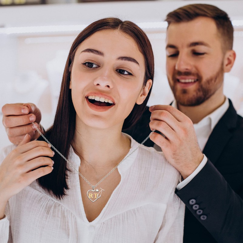 Caring Hands Gifts RT Respiratory Therapist Stethoscope Heart Necklace, RT