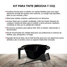 Kit para tinte de cabello, incluye brocha, tazón medidor, realiza tintes para cabello profesionales, fantasía o clásicos, excelente kit de belleza para el cuidado de cabello teñido.
