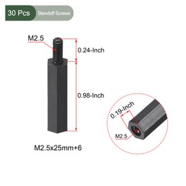 YOKIVE Pack of 30 M2.5 Spacers Screws Nylon Hexagonal PCB Spacers with High Insulation Effect Keep Height Constant Perfect for Board (Black 25 mm + 6 mm)