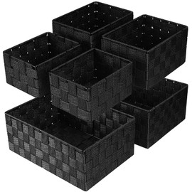 Uvellgift Woven Storage Baskets, Storage Bins, Cube Basket Container Baskets Storage Boxes Organizers for Clothes /Shelves/ Closet/ Bathroom, Set of 6 (Black)
