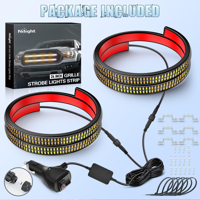 Nilight 2PCS 24 inch Truck Grille Strobe Lights Strip 384