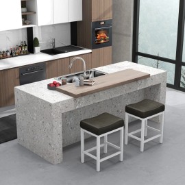 COSTWAY 24.5" Kitchen Stool Set Linen Fabric Saddle Stools Set of 2 With Cushioned Seat