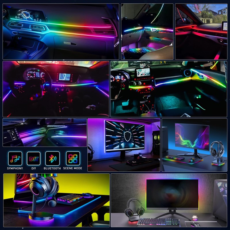 Dreamcolor Interior Acrylic Car Light Strip, 2 in 1 Car