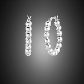 Sterling Silver Bead Ball Hoop Earrings, Beaded Hoop Earrings For Women- Silver Bead Hoop Earring For Women, 925 Sterling Silver bead Earring, Sterling Silver Hoop Earrings, Sterling Silver, No