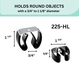 Spring Clip, Grip Clip, Holds 3/4"-1 1/8" Inch Diameter, (10) Ten Pack with Screws, Broom, Pipe, Tool Holder for Wall, Truck, Garden, Gibson Gripper Clips, 225-HL-10Pk, Made in USA, Silver and Black