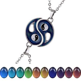 FM FM42 Temperature Sensing Color Changing Yin and Yang Tai Ji Best Friend Small Pendant Necklace Set, Pack of 2