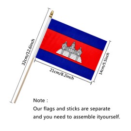 TSMD Cambodia Stick Flag Cambodian Small Mini Hand Held Flags,5x8 Inch,12 Pack
