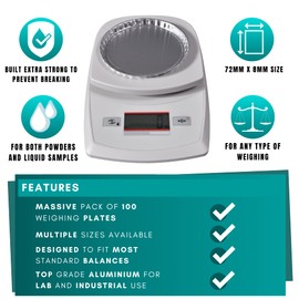 Labsales Aluminium Weighing Boats Plates For Professional And Home Labs For The Weighing Of Any Samples, 72mm x 8mm Pack Of 100