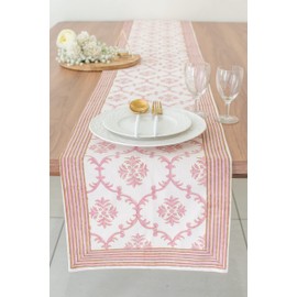 Lotus & Ivory Pink Coffee Table Runners (100% Cotton, Damask Hand Block Print, 14x48 inch, Pack of 1) Fabric Lined | Properly Finished | for Home, Kitchen, Dining Room, Holiday, Wedding Party Décor