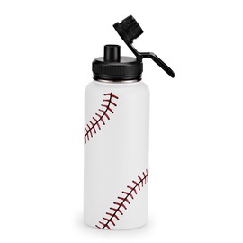 Cutiset 32 oz Baseball Water Bottle with Lids, Stainless Steel Leak Proof Sports Water Flask, Vacuum Metal Water Bottle,Baseball Line Design