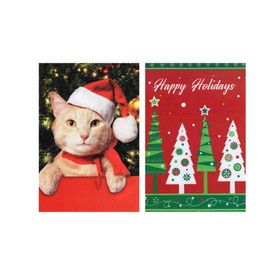 Classic Christmas Card 8 Pack, Santa Cat and The Sights and Sounds of Christmas (Trees, 4.75 Inches x 6.75 Inches, White Envelopes, 2 Styles, 4 Each Style)