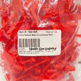 Padlock Seal Tags Health Care Logistics Un-Numbered Red Plastic 100 Count Bag