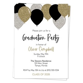 Customizable Graduation Invitation Cards Balloons 2025 Grad Party Invites (12 Count)
