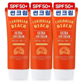 Caribbean Beach 캐리비안비치 울트라 선크림 썬크림 자외선차단제 60ml 3개 SPF50+ PA+++ / 혼합자차 Caribbean Beach Ultra Sunscreen SPF50+ PA+++ 60ml 3-Pack / Hybrid Sunscreen