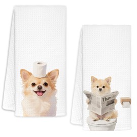 ZOFGUO Chihuahua BathroomHand Towels Set of 2，Dog Bathroom Decor,Chihuahua Gifts Decorative Funny Hand Towels for Kids Bath Room Washroom Toilet,16x24 Inch