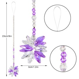 ASTNIC Crystal Suncatcher Ornament,1.3" Crystal Suncatcher Prism Hanging Flower Rainbow Prism Suncatchers with Beads Ceiling Chain Suncatchers for Window Indoor Outdoor Garden Decor Gift(Purple)