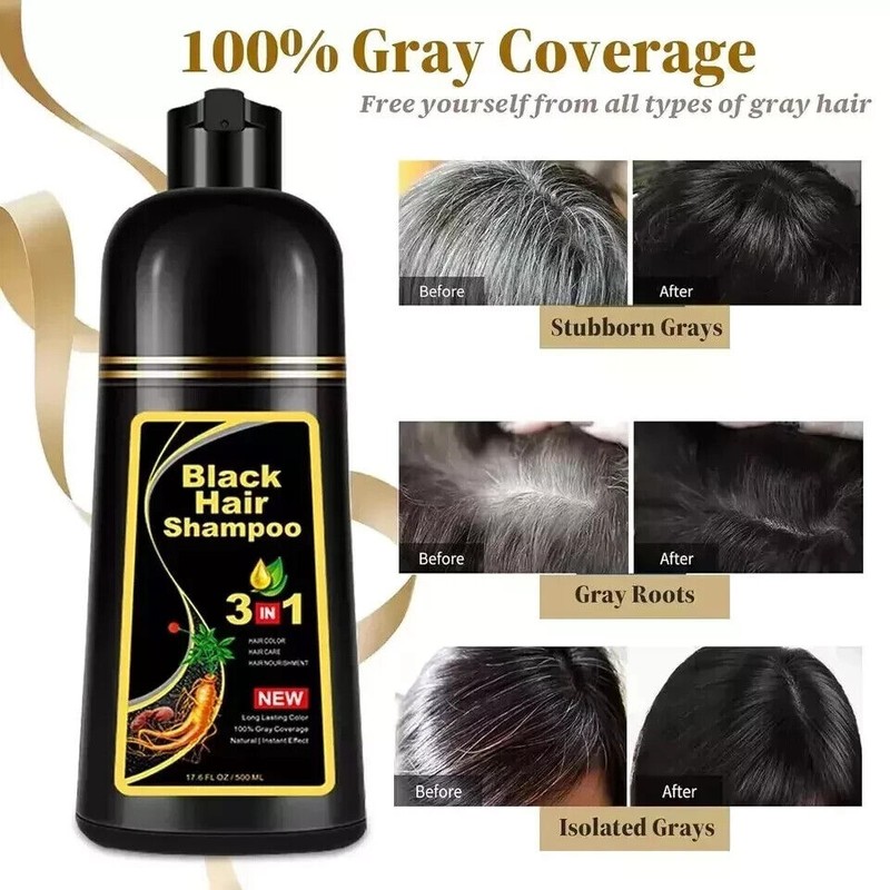 Black Hair Dye Shampoo Natural Instant 3in1 Hair Dye Shampoo