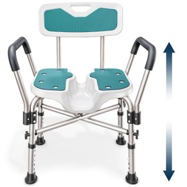 Shower Chair U-Shape Seat (450lb) Heavy Duty - Padded Armrests and Back, Shower Chairs for Elderly and Disabled, Handicap, Shower Chair for Inside Shower, Adjustable Height - Teal
