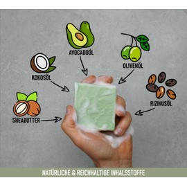Mama Avocado - Avocado Seife für alle Hauttypen - Handgemachte Duschseife für Haut & Haar - Vegane Naturseife - Pflegeseife ohne Palmöl & Parabene - 95g