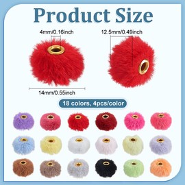 FINGERINSPIRE 72Pcs 18 Colors Mixed Super Soft Fluffy Faux Fur Pom Poms Beads with Alloy Core 14x12.5mm DIY Fluffy Pom Pom Beads Fluffy DIY Knitting Hat Pompoms Beads for Shoes Scarves Gloves