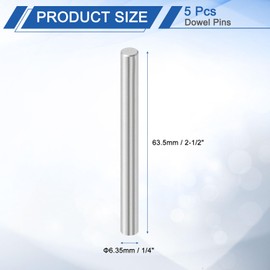 sourcing map 5 Pcs 1/4x2-1/2" Dowel Pins, Bearing Steel Cylindrical Dowel Pins Shelf Support Peg Pin Rod Fasten Elements Metal Shelf Pegs
