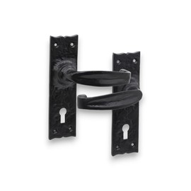 Infinity Decor Pair of Antique Black Isabella Lever Door Handle on Backplate – Wrought Iron Key Lock Door Handle Pack for Internal and External Use