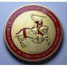 Large Masonic Knights Templar 24ct Gold Coin with Red Enamel. Freemasonry/Masons/Freemasons Lodge/Order Capsule