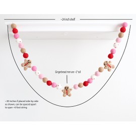 Mini Felt Factory | Christmas Felt Garland ~7Ft String Pom Balls 2.5 cm 100% Wool Gingerbread Peppermint Ornament Red Pink White Holiday Bright Decor Seasonal Banner Craft Colorful Cute Wall Party