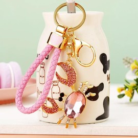 ARFUKA Key Fob Rhinestone Crab Pendant Car Key Ring Crystal Bag Pendant Keychain for Valentine's Day Birthday Christmas Holiday Pink, pink