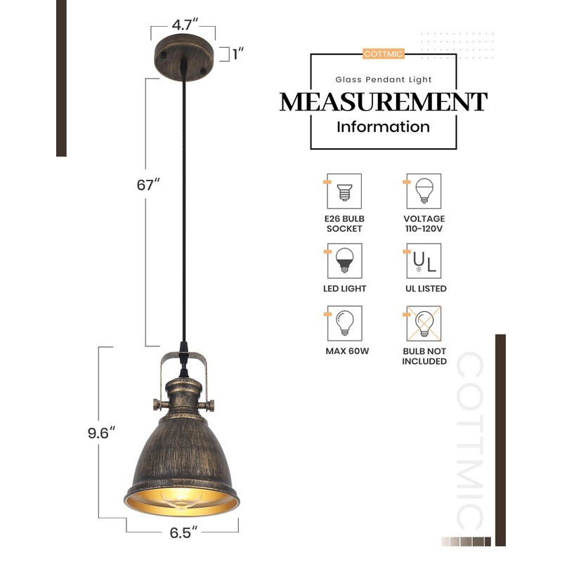 COTTMIC Bronze Pendant Lights Kitchen Island 3 Pack, Vintage Pendant