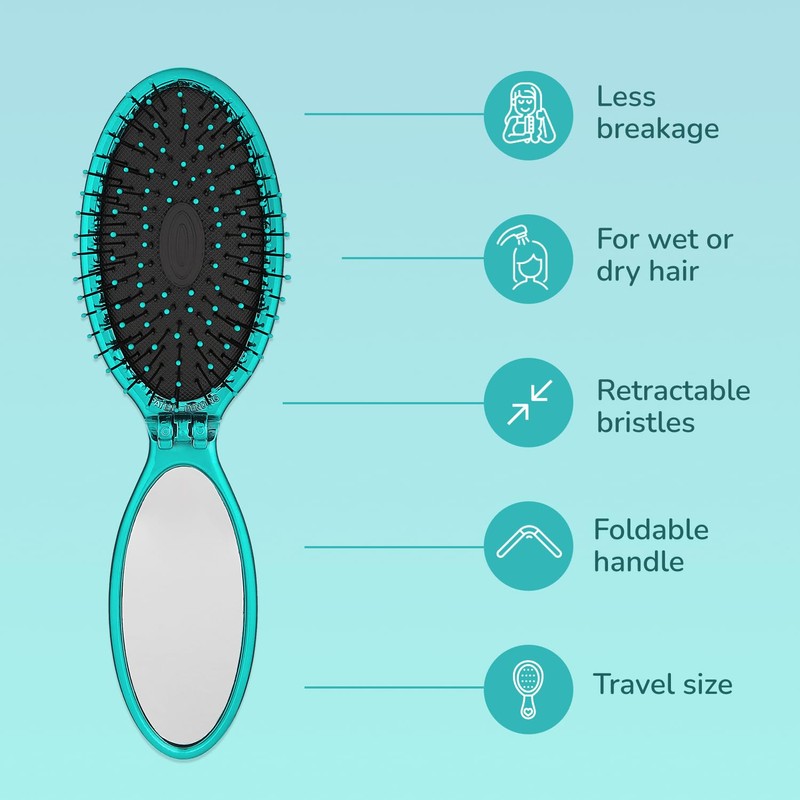Wet Brush Pop Go Detangler, Blue Teal - Foldable, On-The-Go