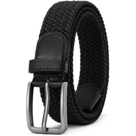 DOOPAI Mens Braided Stretch Belt Elastic Woven Belt Casual Fabric Golf Belt, black