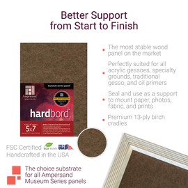 Ampersand Art Supply Hardboard Wood Painting Panel: Museum Series Hardbord, 16" x 20", 2 Inch Cradled Profile