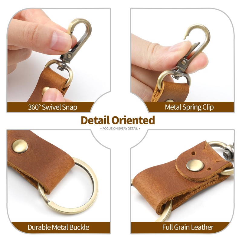 Jack&Chris Genuine Leather Keychain, Small Keychain for Man and Women,