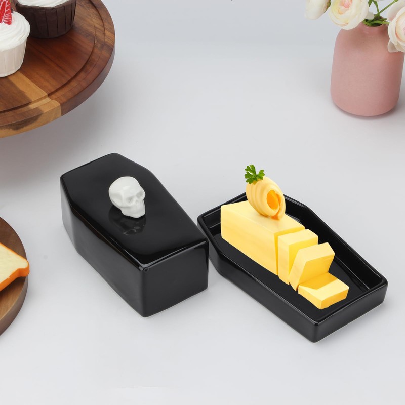 Kcgani 1 Pcs Ceramic Butter Dish with Lid Set, Black