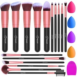 BESTOPE PRO - Brochas de maquillaje Juego de 16 brochas de maquillaje con 4 esponjas de belleza y 1 limpiador de brochas, brochas de base sintéticas, 