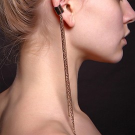 Allereya Vintage Long Tassel Chain Earrings Gold Ear Cuff Earrings Fake Helix Cartilage Cuff Earrings Not Pierced Earrings Jewellery for Women and Girls, Zinc