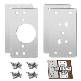Wopanxye 4 Pack Hinges Repair Plate with 24 Screws, Stainless Steel Hinge Replacement Plate Kit, Kitchen Cabinet Cupboard Drawer Door Hinge Fixing Mount Brackets Set for Furniture Wardrobe, 9x4.7 cm
