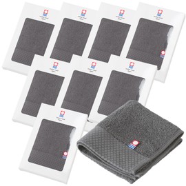 Bloom Imabari Towel Certified Towel Handkerchief, Petite Gift, Set of 8, Ciel, Gift Box, Handkerchief, 8.7 x 9.1 inches (22 x 23 cm), Individual Packaging, Made in Japan, 100% Cotton (Charcoal)