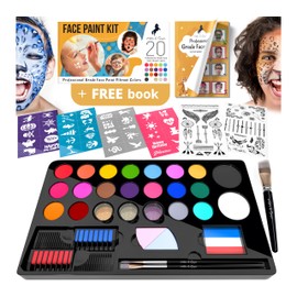 Face Paint Kit for Kids – 20 Washable Colors, Guaranteed Stain-Free, Paints 60+ Faces, Hair Chalk, Glitter, Brushes, Stencils, Non-Toxic, Perfect for Birthdays, Halloween, Parties