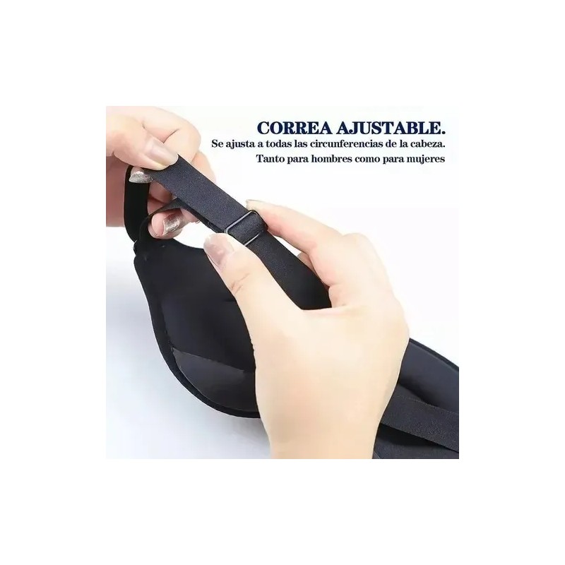 Antifaz 3D Ajustable Negro Transpirable con Tapones para Oídos