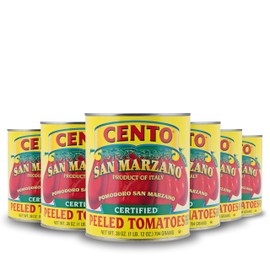 Cento Certified San Marzano Whole Peeled Tomatoes, 28 Oz (Pack of 6), Canned Plum Tomatoes in Thick Puree with Basil, Grown and Processed in Italy
