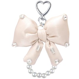 [GrandslamEX] リボン りぼん パール アクセサリー チャーム キーリング キーホルダー ストラップ キーチェーン スマホ ポーチ AirPods AirPods pro 財布 かわいい シンプル おしゃれ 飾り フック 小さめ カラフル 韓国 推し色 (ベージュ)