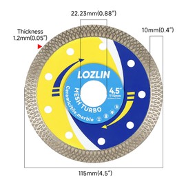 LOZLIN 3-Pack 4.5" Diamond Multi-Purpose Saw Blades - Heavy Duty Angle Grinder Discs for Cutting Marble/Quartz/Stone/Tile/Metal/Plastic (Blue Rippled, 3)