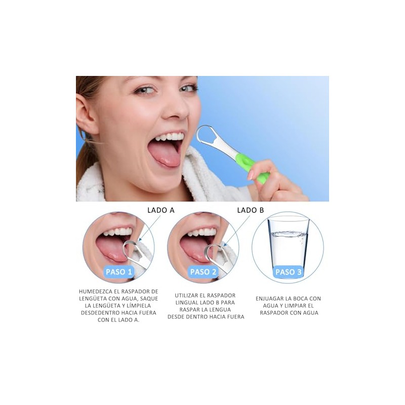 Limpiador de Lengua Acero Inoxidable con Estuche de Transporte. Raspador