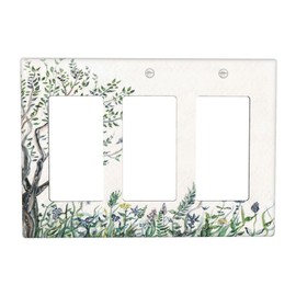 Tree Bird 3 Gang Light Switch Cover Aesthetic Decorative Triple Rocker Wall Plates Outlet Covers Electrical Switchplate for Bathroom Home Decor Accessories 6.57" x 4.65"