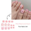 Pink Press on Toenails Short Square Fake Toenails with White